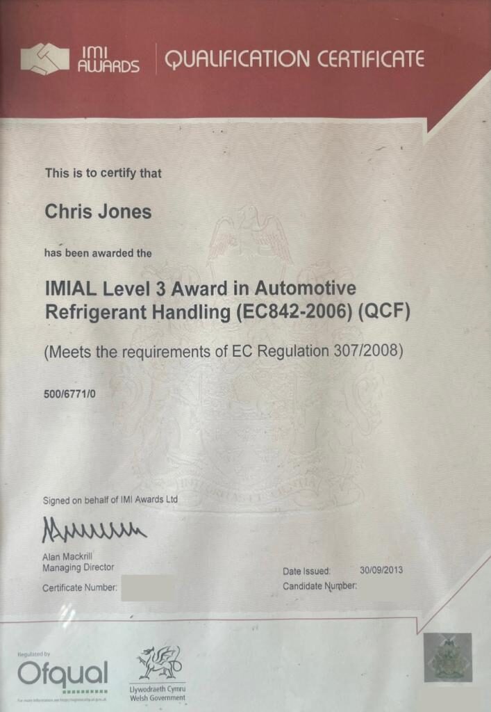 IMI Awards IMIAL level 3 award in Automotive Refrigerant Handling