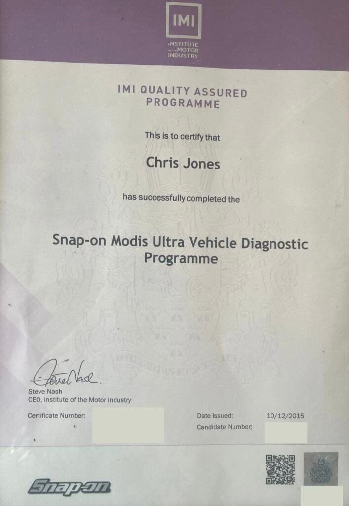 Institute Motor Industry Snap-on Modis Ultra Vehicle Diagnostic Programme